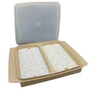 Vintage Tupperware Almond Deviled Egg Keeper 4pc 723 665 722